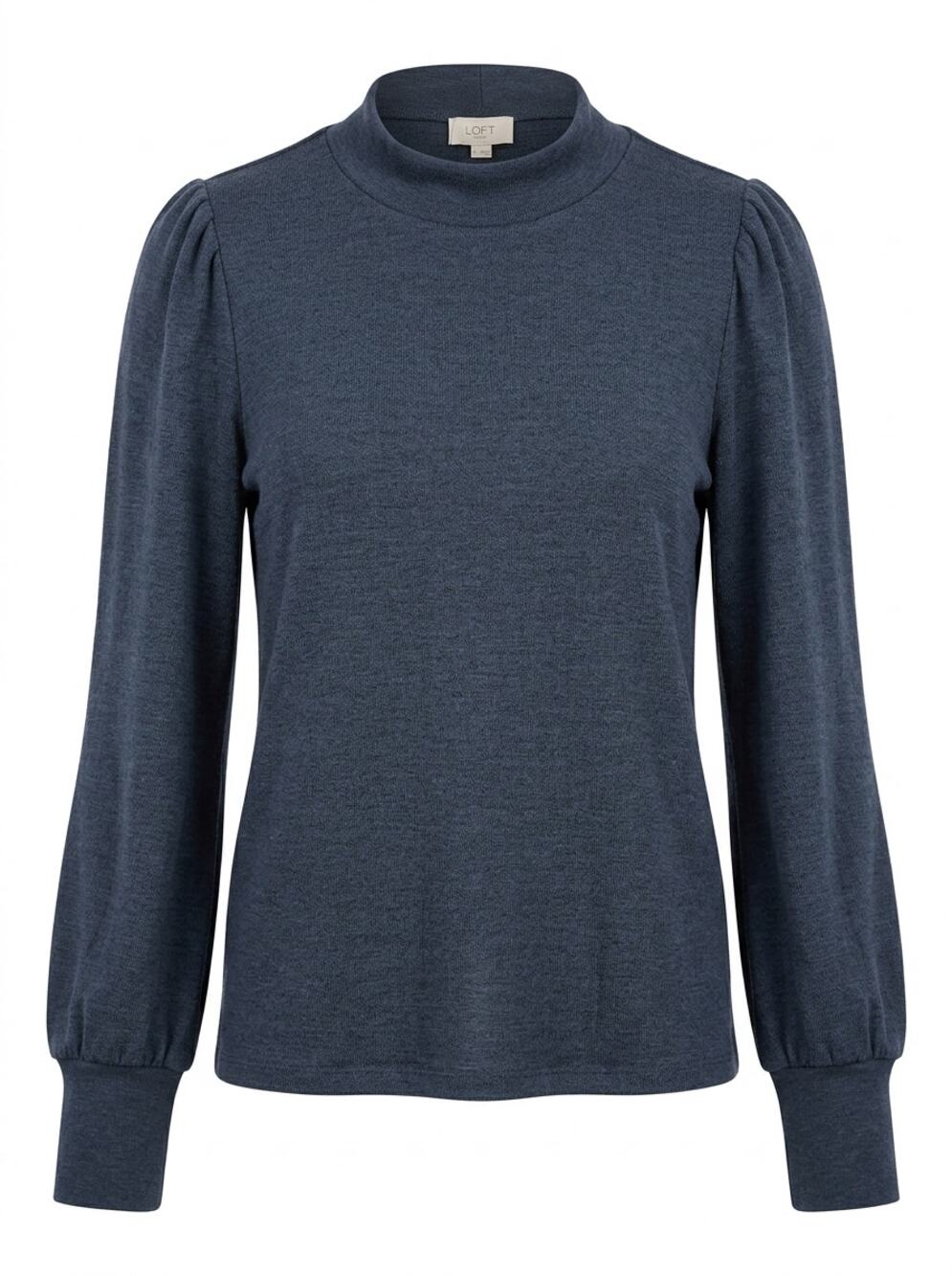 LOFT Outlet Dusty Blue Mock Neck Puff Sleeve Knit Sweater Women Size S
